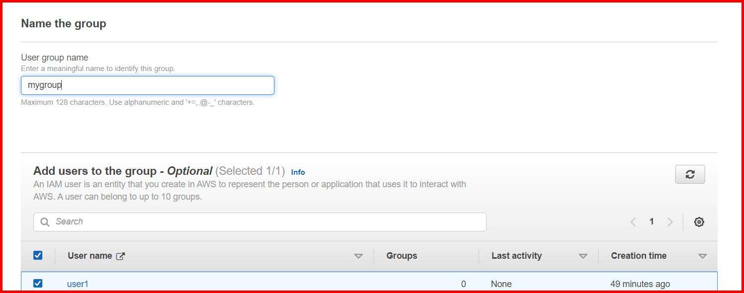 Picture showing a screen for entering the user group details